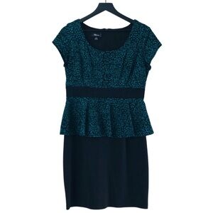 IZ Buyer Knit Fit & Flare Peplum Leopard Emerald Green Midi Dress